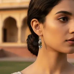 ต่างหูเงินแท้ 925 ดีไซน์ทันสมัยสำหรับผู้หญิง ประดับเพทายสีเขียว ตกแต่งด้วยทอง 14K 18K สำหรับงานหมั้น ดีไซน์รูปทรงเรขาคณิตดอกไม้สีโรสโกลด์ - Product Image 1