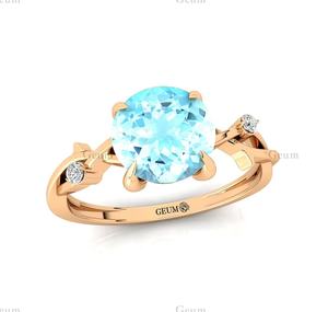 แหวนเพชรแท้และแหวนพลอยสีทอง14K สำหรับเดือนมีนาคมพลอยเทียมดีไซน์หรูหราเครื่องประดับชั้นดีของขวัญสำหรับภรรยา - Product Image 3
