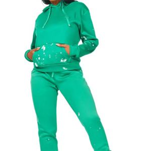 2025 femmes sweats à capuche survêtements ensemble pantalon évasé broderie personnalisée Patch Logo pantalons de survêtement 100% coton polaire survêtement pour femmes - Product Image 2