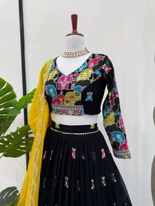 Exclusiva Colección de Diseñador de Ropa de Fiesta de Boda India Pakistaní para Mujer, Estilo Bollywood, Lehenga Choli, Faux Gorgette - Product Image 5