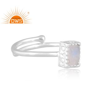 แหวนพลอยมูนสโตนสีรุ้งธรรมชาติปรับได้เครื่องประดับเงินสเตอร์ลิง - Product Image 3