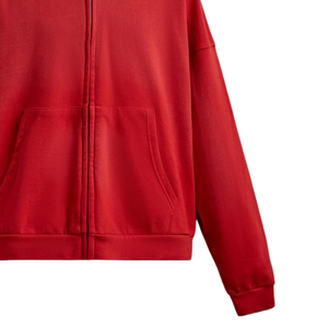 <b>Red</b> Zip Up <b>Hoodie</b> Unisex Fleece Hooded Jacket Casual Winter Streetwear Plain Solid Color Full <b>Zipper</b> Sweatshirt Wholesale - Product Image 5