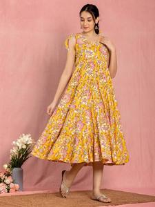 ชุดเดรสยาวทำจากผ้าฝ้ายแบบบล็อกจับสำหรับเจ้าสาวในงานแต่งชุดฮันนีมูนของขวัญฤดูร้อนชุดเดรสพิมพ์ลายดอกไม้สำหรับเป็นของขวัญสำหรับเธอ - Product Image 3