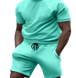 Camiseta de algodón transpirable con diseño de logotipo personalizado para hombre, ropa deportiva de verano, conjunto corto y pantalones cortos lavados informales de poliéster gris, conjuntos sólidos - Product Image 4