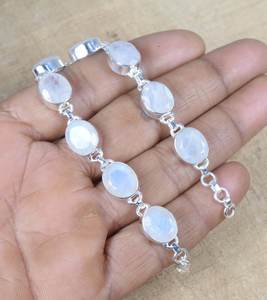 Bracelet en argent sterling avec pierre de lune arc-en-ciel, pierre précieuse ovale réglable, bijoux faits à la main, pierre naturelle, bracelet en argent, cadeau - Product Image 4