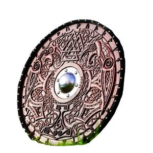 Escudo Vikingo JEXMOO Hecho a Mano de 24 Pulgadas, de Madera y Acero con Alto Contenido de Carbono, Diseño de Copa Central, con Soporte Compatible y Personalizable - Product Image 1