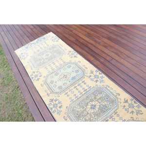 Alfombra Vintage de 2.7x8.5 pies (81x259 cm), Alfombra Turca Azul del Suroeste - Product Image 3