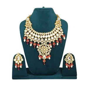 Ensemble de collier de mariée en Kundan plaqué or blanc et bordeaux, bijoux fins en cuivre pour femmes et filles pour mariage - Product Image 2