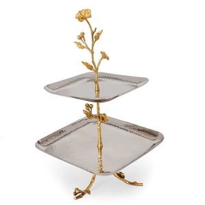 Support à gâteau rectangulaire en métal à 2 niveaux avec plateau de service pliable en forme de fleur pour hôtel et restaurant pour ustensiles de cuisson - Product Image 1