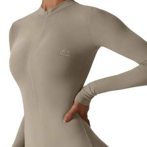 Women Zip Front One Piece Romper Stretch Fit Bodycon Short Sleeve Athletic Casual Streetwear Outfit - Product Image 3