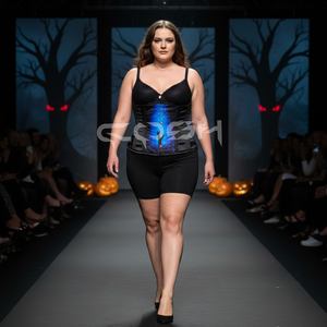 Corsé de satén negro con varillas de acero, estilo Waspie, con estampado de mano de zombi azul, de calidad premium, para Halloween y Cosplay - Product Image 5