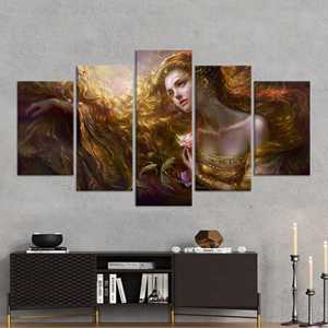 Toile imprimée : Femme moderne avec rose pour une décoration élégante, lot de 5 toiles assorties - Product Image 1