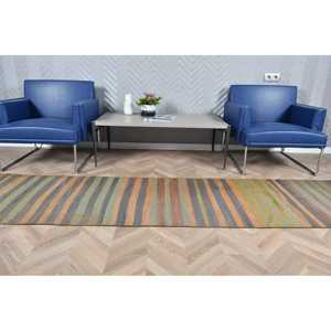 Vintage Turkish <b>Runner</b> Rug 2.4x10.2 ft, <b>Green</b> Brown Oriental Rug - Product Image 3