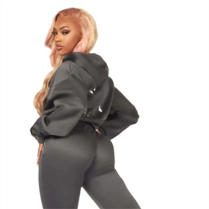 Vêtements de sport personnalisés pour femmes survêtements de yoga pantalons évasés vêtements pour femmes ensemble de vêtements de sport en coton survêtement deux pièces grande taille pour femmes - Product Image 3