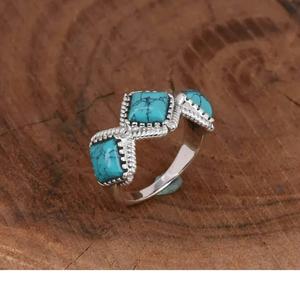 แหวนแต่งงานโบฮีเมียนแบบแฮนด์เมดแหวนเงินแท้สีฟ้าคราม925งานฝีมือสวรรค์เป็นมิตรกับสิ่งแวดล้อมพลอยเบาะสามชั้นคริสเตียน - Product Image 2