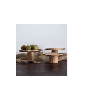 แท่นวางเค้กไม้อะคาเซียแบบทันสมัยพร้อมฝาม้วนที่วางคัพเค้กไม้ทรงกลม3ขนาดแตกต่างกัน - Product Image 1