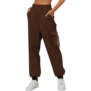 Pantalones cargo holgados de cintura alta con cordón de seis bolsillos para mujer, pantalones de chándal de algodón gris 100% para invierno, estilo frontal plano - Product Image 5