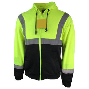 Sudadera con capucha de trabajo de seguridad reflectante de alta visibilidad para hombres al aire libre, tiras reflectantes grises de alta visión en la parte delantera, trasera y ambos brazos - Product Image 1