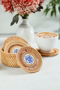 Best Selling Handmade Rattan Placemats and <b>Coasters</b> Set - Stylish Bamboo and Wicker with <b>Ceramic</b> Drink <b>Coasters</b> - Product Image 3