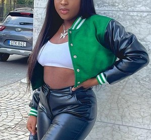 OEM Custom Logo <b>Women</b> Streetwear Blank Plain Baseball Crop <b>Jackets</b> Customized <b>Women's</b> Cropped Varsity <b>Jacket</b> for Your Brand - Product Image 4