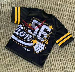 Camiseta de fútbol americano estilo streetwear, diseño personalizado, malla transpirable, corte holgado, impresión por transferencia térmica, tallas grandes. - Product Image 6