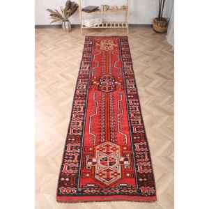 2.9x11.3 ft Rug, <b>Runner</b> Vintage Rug, <b>Red</b> Herki Plants & trees Rug - Product Image 1