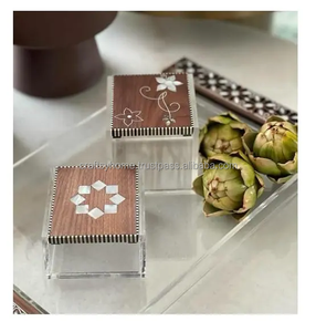 Wholesales Acacia walnut handcrafted round chocolate wooden shiny mother of pearl inlay <b>trays</b> MOP wood serving <b>trays</b> - Product Image 6