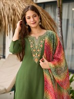 Ensemble Kurti de soirée style actrice de série télévisée, col rond, broderie, couleur vive, fausse fourrure, coupe droite, bordure fantaisie, couleur personnalisée