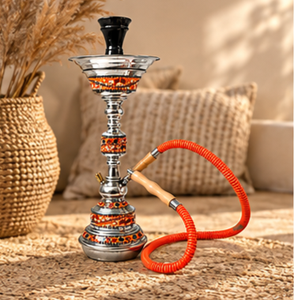 Cachimba cuadrada de acero inoxidable con incrustaciones de nácar |   Cachimba Decorativa Árabe Hecha a Mano con Incrustaciones Coloridas - Product Image 4