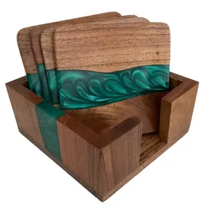 תחתיות עץ בסיטונאות סט של 4 תחתיות עם שרף אפוקסי בעבודת יד ותחתיות ייחודיות תחתיות מודרניות לבר שולחן מטבח בית