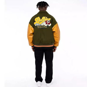Custom Chenille Patch Stand Collar Winter Varsity Letterman <b>Jacket</b> 100% Cotton Trendy High Street College Streetwear Front Side - Product Image 3