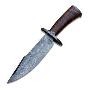 Couteau de chasse Bowie en acier inoxydable personnalisable avec lame dentelée, fourreau en cuir et bois fait main, garantie de 3 ans, support OEM - Product Image 1