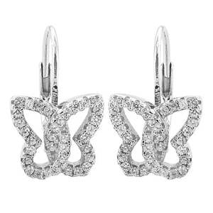 Boucles d'oreilles papillon en or blanc plaqué diamant pour femme, taille cœur, diamants naturels certifiés GIA, bijoux de luxe pour mariage - Product Image 3