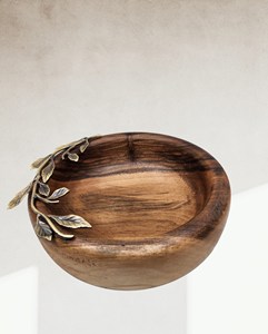 Tazón de madera para uso en restaurantes, tazón profundo de madera para comida, con mango de hoja de latón, hecho a mano - Product Image 2