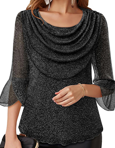 Louses para mujer Dressy Casual 3/4 manga cuello vuelto Tops brillantes camisas de cóctel para fiesta de noche Primavera Verano nueva moda - Product Image 1