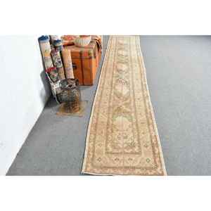 Alfombra Turca de 2.3x12.2 pies, Alfombra Vintage, Alfombra de Lana Marrón Ombré - Product Image 1