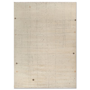Tapis en laine ivoire Zuri noué à la main, motif abstrait pour la décoration du salon, rectangle 9x12, neuf - LCA-1519 - Product Image 1