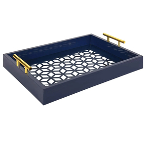 Bandeja de madera hecha a mano con esmalte de concha de fregona única estilo indio tradicional para servir aperitivos y bebidas - Product Image 1