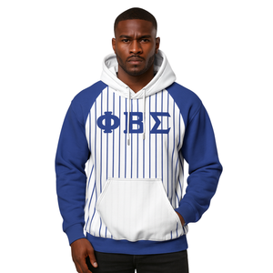 Phi Beta Sigma White Body Blue Raglan Pinstripes Pullover Hoodie Greek Fraternity Apparel Custom Divine Nine HBCU Ropa - Product Image 1