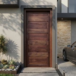 Ensemble de porte d'entrée moderne en Merbau massif à 5 panneaux horizontaux encastrés, finition étanche pour appartement extérieur - Collection Artisan Estate - Product Image 5