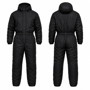Combinaison de neige unisexe noire grande taille imprimée, longue, à capuche, imperméable, coupe-vent, épaisse, style streetwear, avec boutons - Product Image 1
