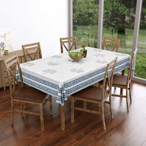 Pur Coton Rajasthani Main Bloc Imprimer Six Places Jaipur À La Main Nappe Bleu Arbre Conception 150x225cm - Product Image 4