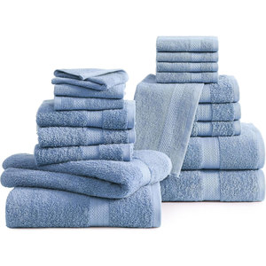 Hotel & Spa Quality Cotton <b>Towel</b> Set 100% Pure Cotton Soft Absorbent & Custom Embroidered for Home or Professional Cerulean <b>Blue</b> - Product Image 2