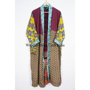 Kimono de Seda Pura Hecho a Mano con Diseño de Patchwork, Ligero, Estilo Vintage, Estampado Floral de Verano, Transpirable, con Cierre de Cordón, Suave - Product Image 4