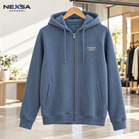 Sweat à capuche bleu texturé pour homme, design personnalisé, fermeture éclair intégrale, avec logo personnalisé, vente en gros pour streetwear décontracté