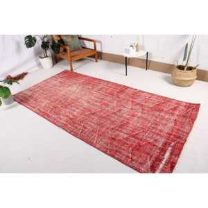 4.2x8.6 ft Rug, Vintage Rug, Turkish <b>Red</b> <b>Wool</b> Abstract Rug - Product Image 2