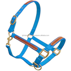 Licou cheval en nylon coloré de haute qualité, licou cheval en nylon personnalisé avec superposition en cuir marron - Product Image 2