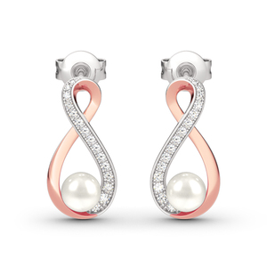 Jeulia <b>Infinity</b> Freshwater Pearl Stud <b>Earrings</b> in Sterling <b>Silver</b> with Diamond Accents - Product Image 1