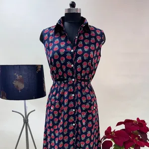 Nieuwe Zwarte Jurk Met Zakken Indianenhandblok Met Bloemenprint Katoenen Doek Zomerkleding Voor Dames Verslaat De Hitte