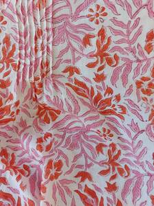Robe Tunique En Coton Imprimé Handblock Tunique Chic Bohème Floral Rose Et Orange - Product Image 4